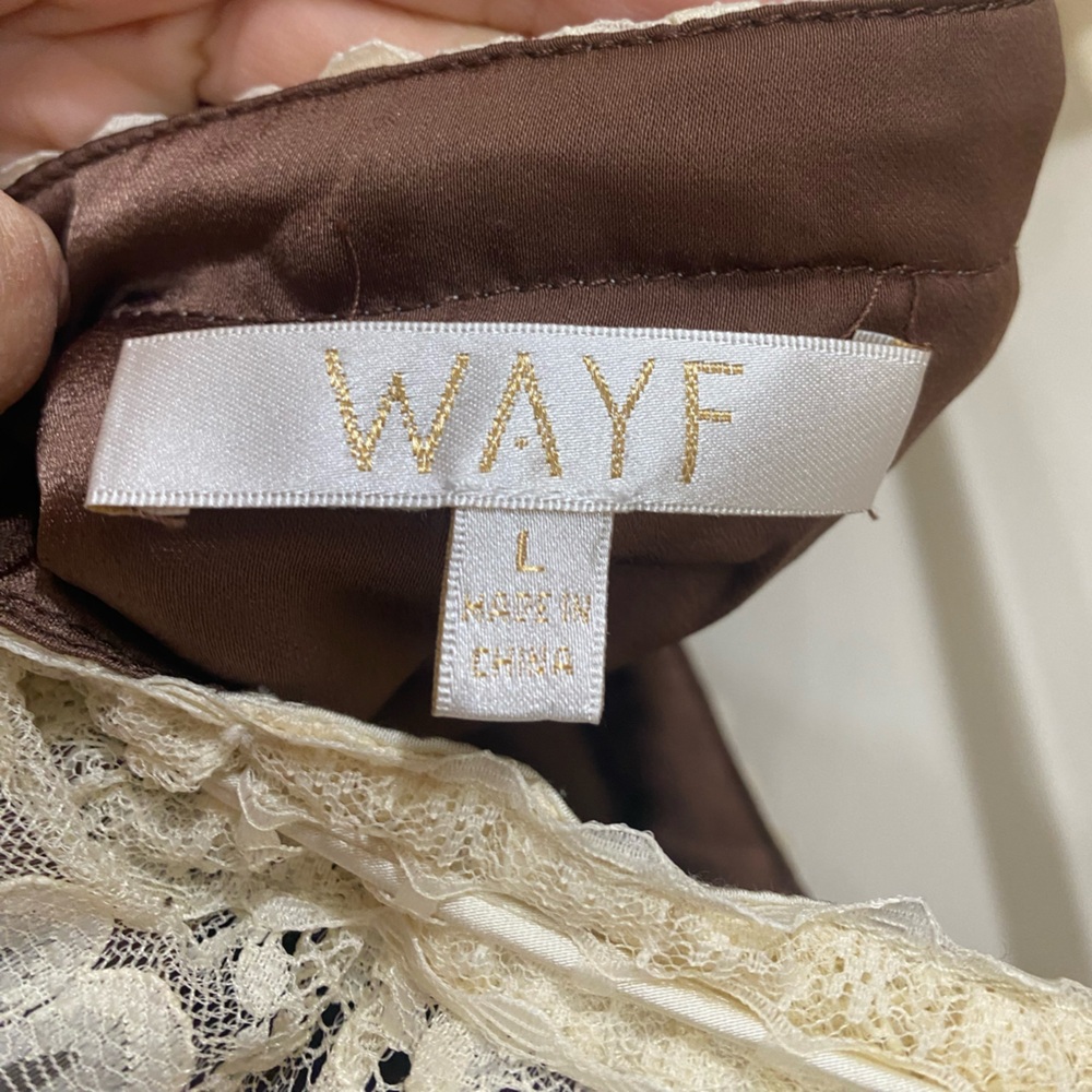 Wayf Ella Lace Trim Slip Dress Mocha Brown Large - Picture 5 of 5